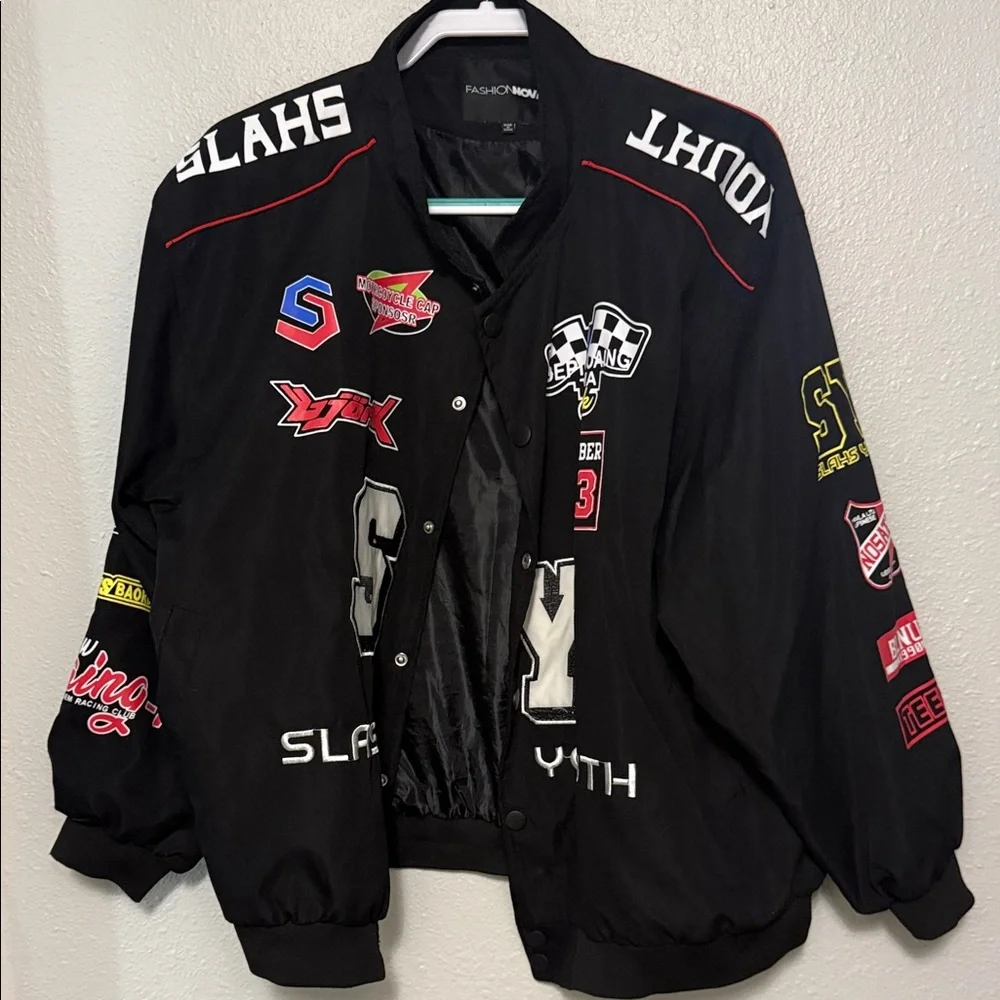 Black Racing Jacket with Patches - Picture 1 of 2